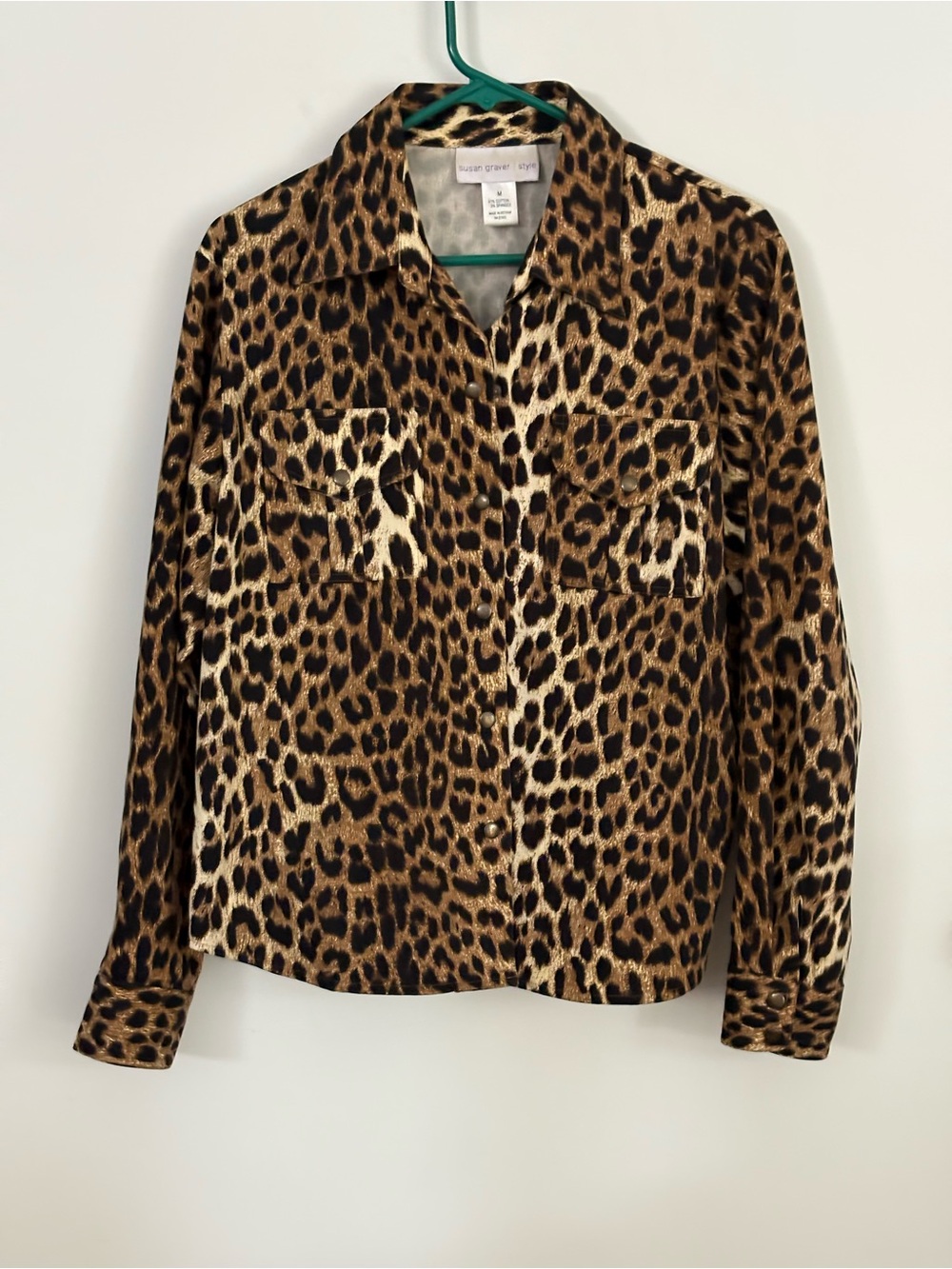 Susan Graver Leopard-Print Button Front Shirt - Brown, Black, Cream